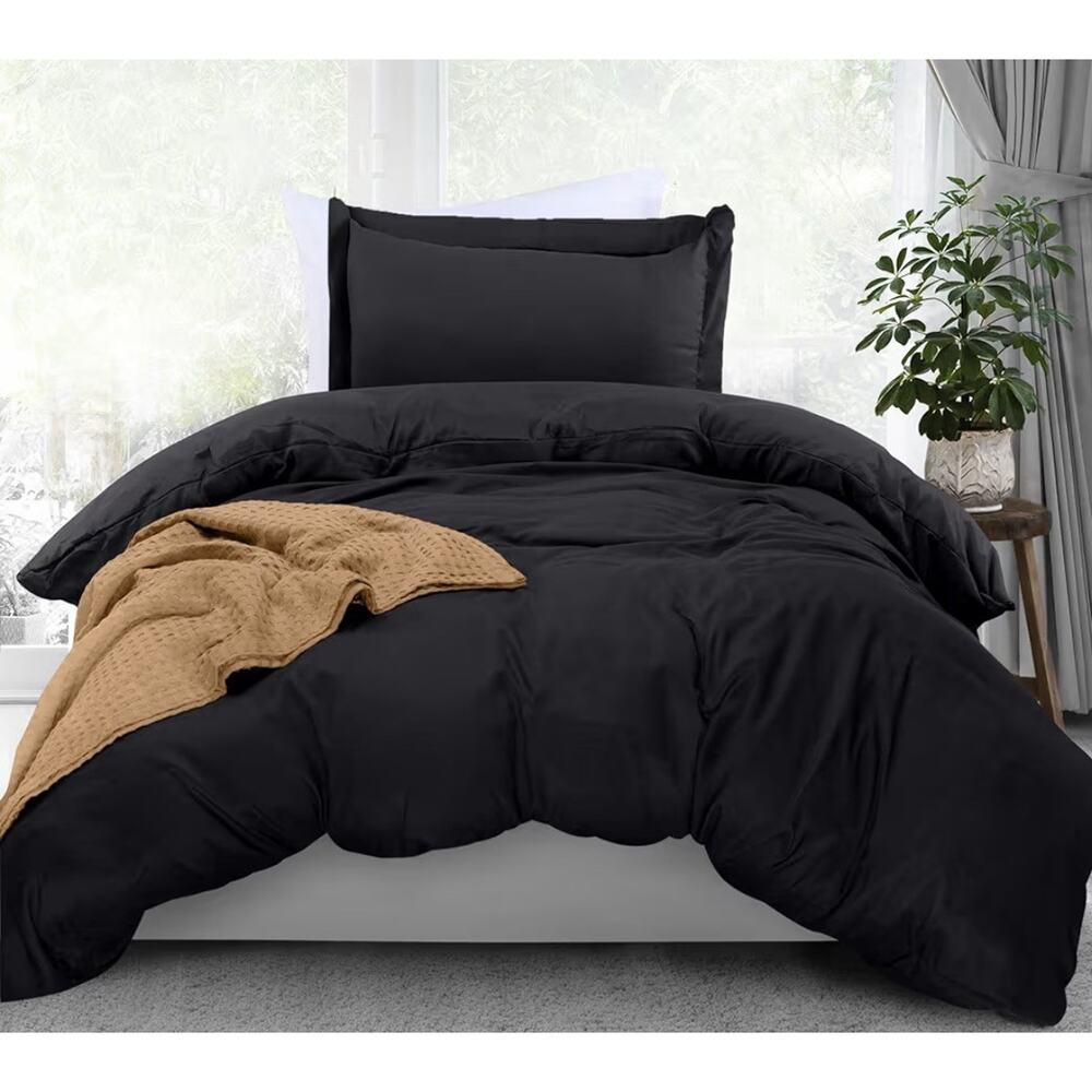 Utopia Bedding Twin Duvet Cover Set 2 Piece Black Brushed Microfiber New